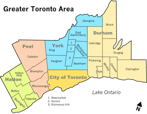 Service Area Map of GTA